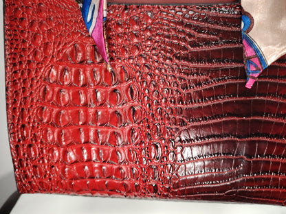 haols crocodile pattern patent leather tote