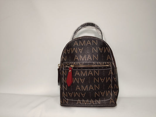halols Women's mini PU leather backpack with monogram pattern, high quality retro fashion